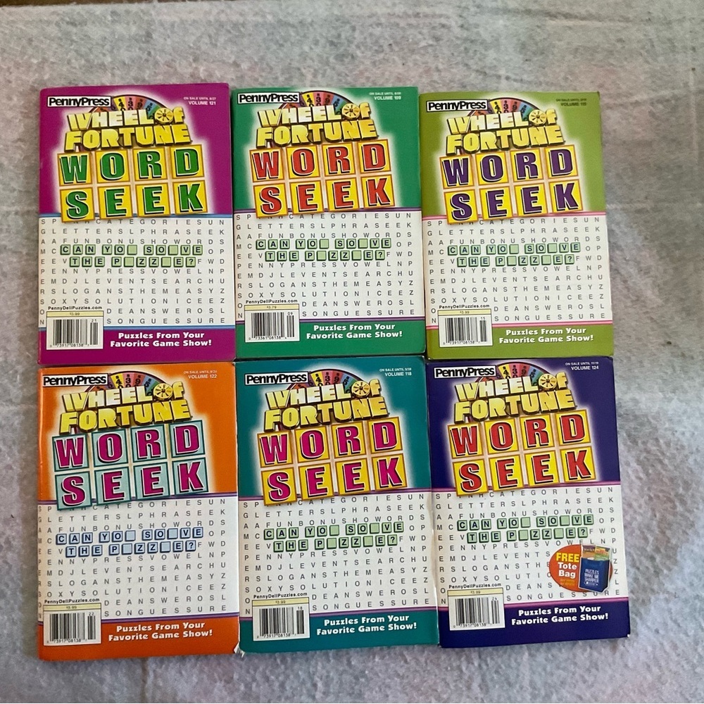 Set of 6 Penny Press Wheel of Fortune Word Seek Puzzle Books